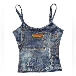 omighty Denim-Print Cropped Spaghetti Tank Top
